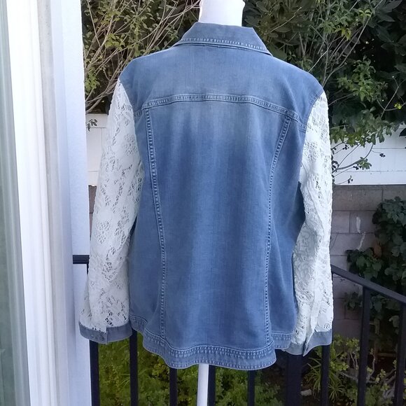 Chico’s Denim Jacket Medium Wash with Lace Chico's size 3 or XL - Picture 6 of 8